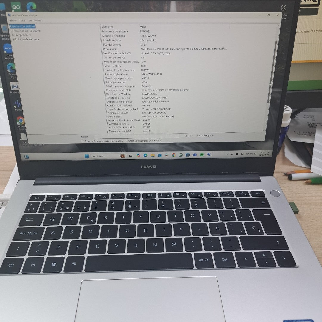 LAPTOP HUAWEI MATEBOOK D14 NBL-WAQ9R (2022) 512 GB SSD 8 GB RAM (SEMINUEVO)