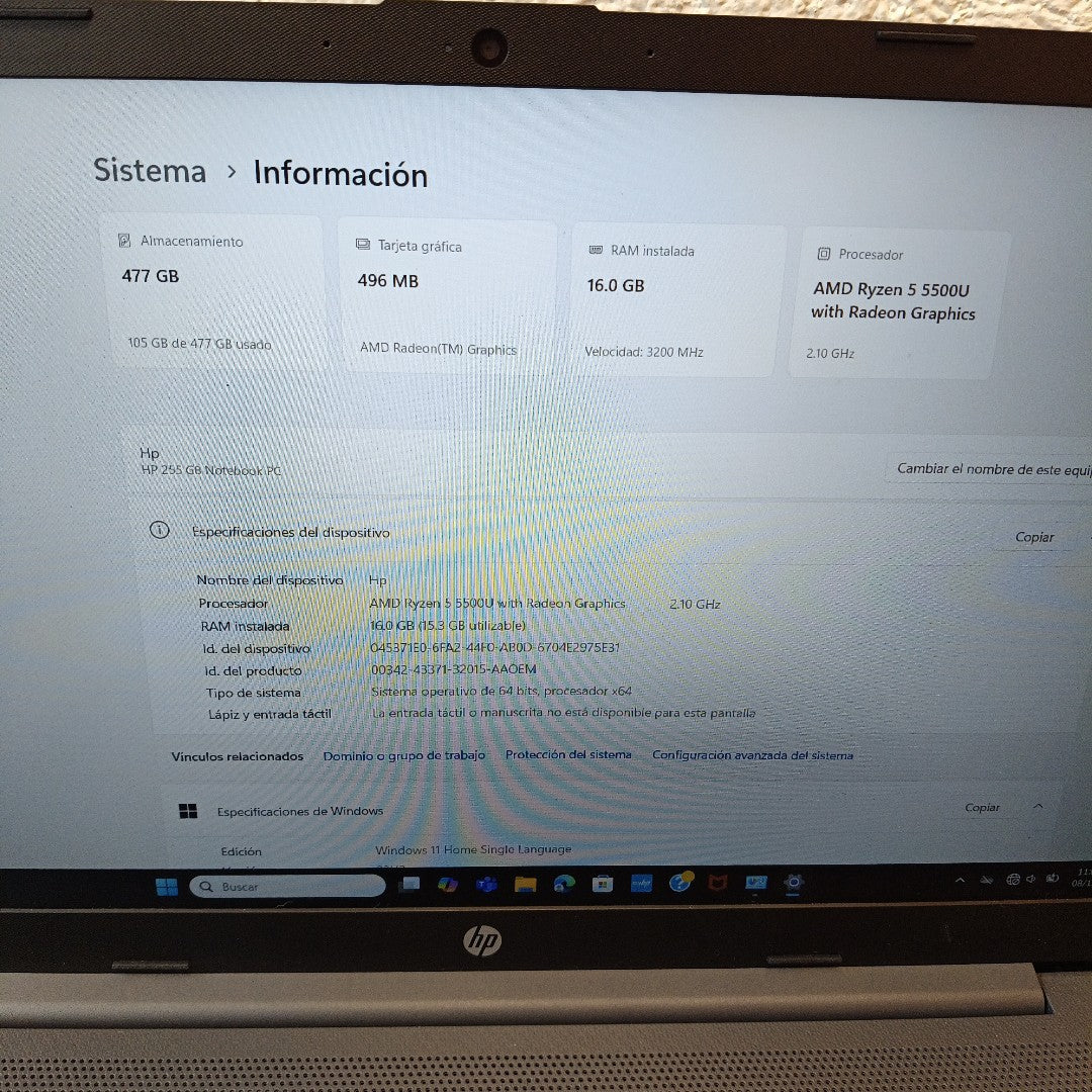 LAPTOP HP 255 G8 (2024) 256 GB SSD 8 GB RAM (SEMINUEVO)