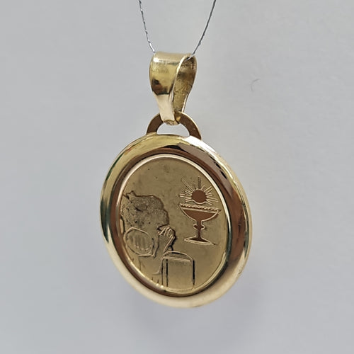 10010REL25100B251 FRD3 MEDALLA OVALADA CON BISEL DE PRIMERA COMUNION NIÑA O/A ORO 14K 0.9GRS (NUEVO)