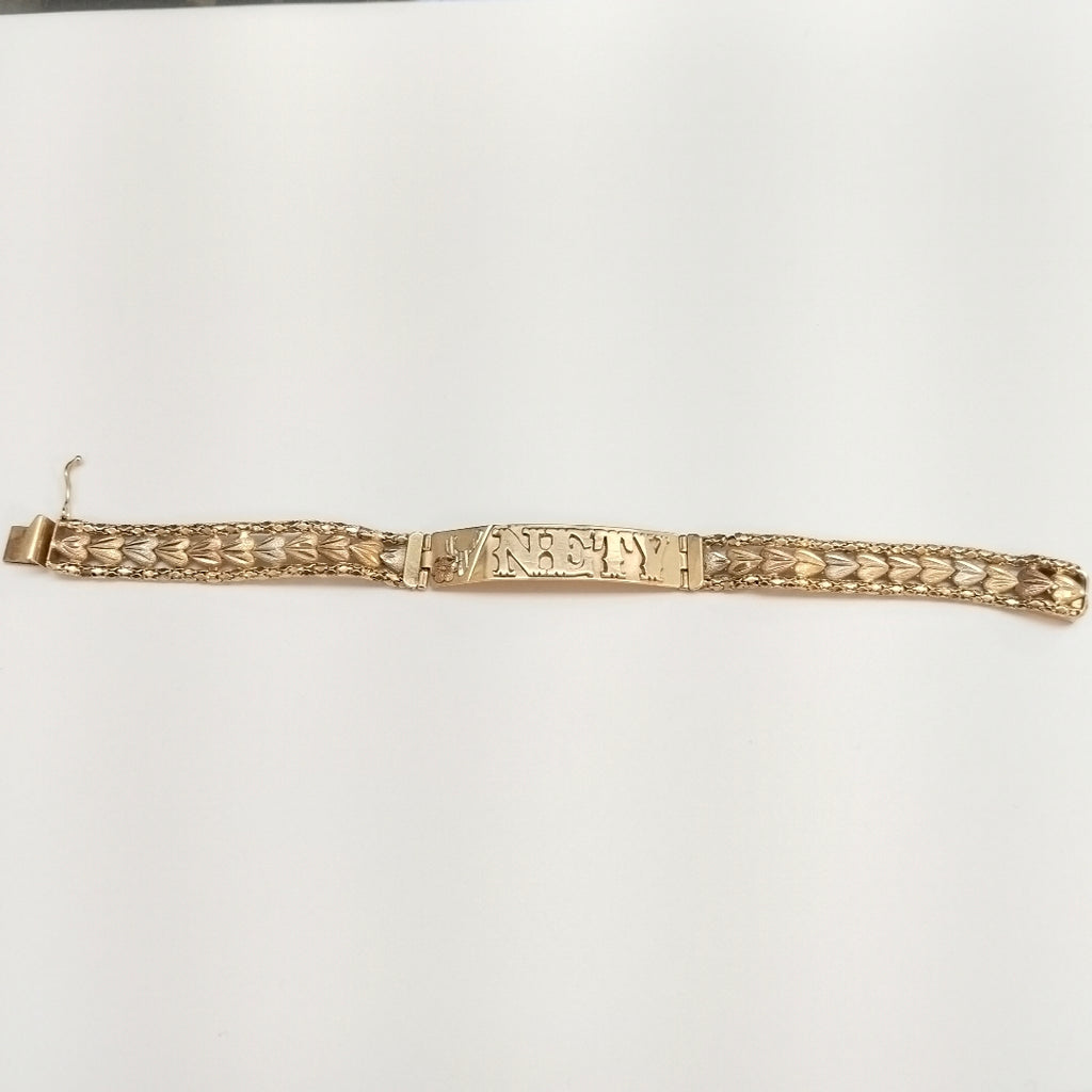 K1 16,10 GRMS 14 K ESPECIFICACIONES COMPLEMENTARIAS ESCLAVA TEJIDO ESPECIAL, OR (SEMINUEVO)