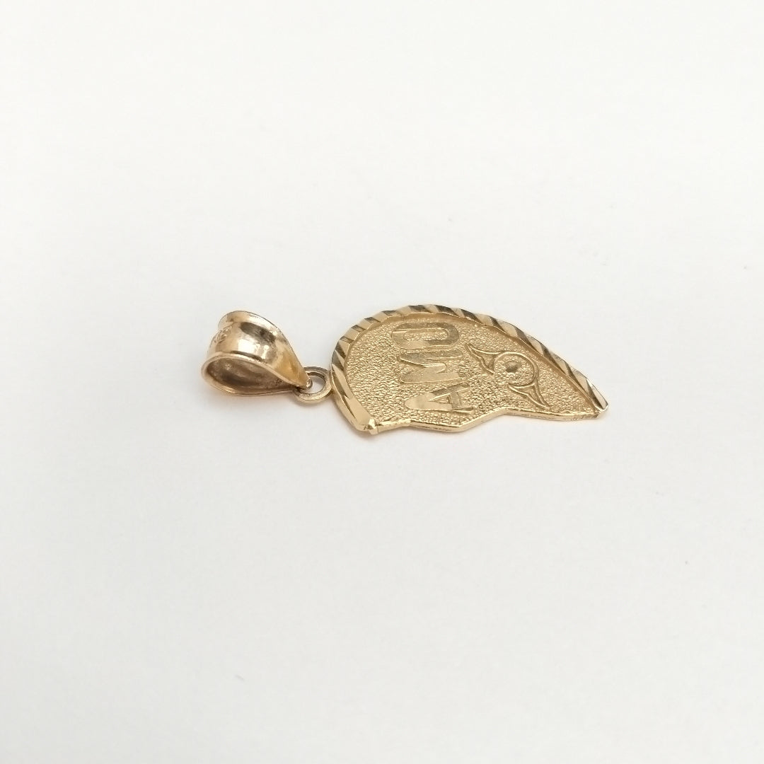 K1 1,80 GRMS 14 K ESPECIFICACIONES COMPLEMENTARIAS DIJE FMA MEDIO CORAZON , LEYE (SEMINUEVO)