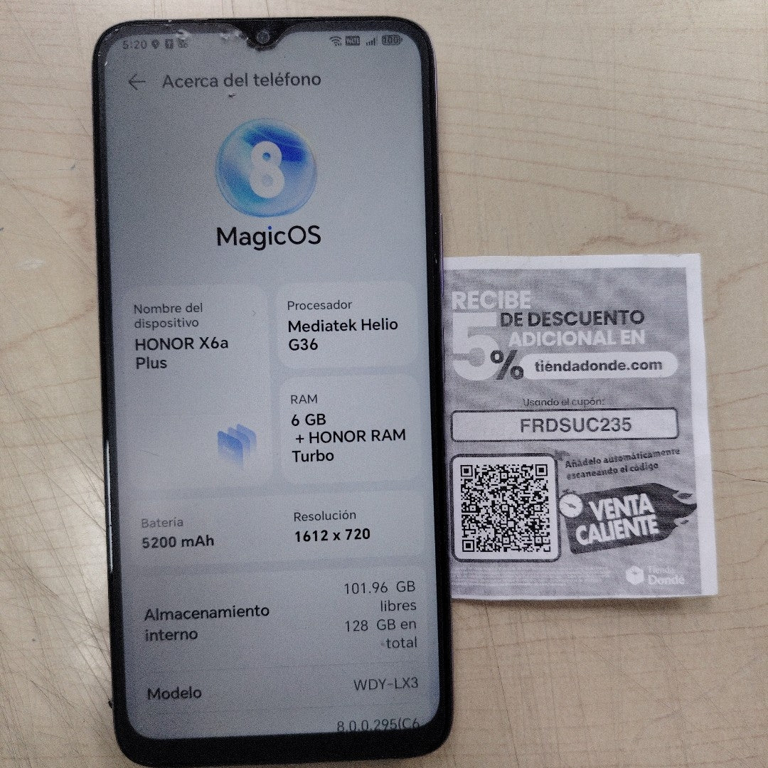 CELULAR HONOR X6A WDY-LX3 (2023) 128 GB 6 GB RAM (SEMINUEVO)