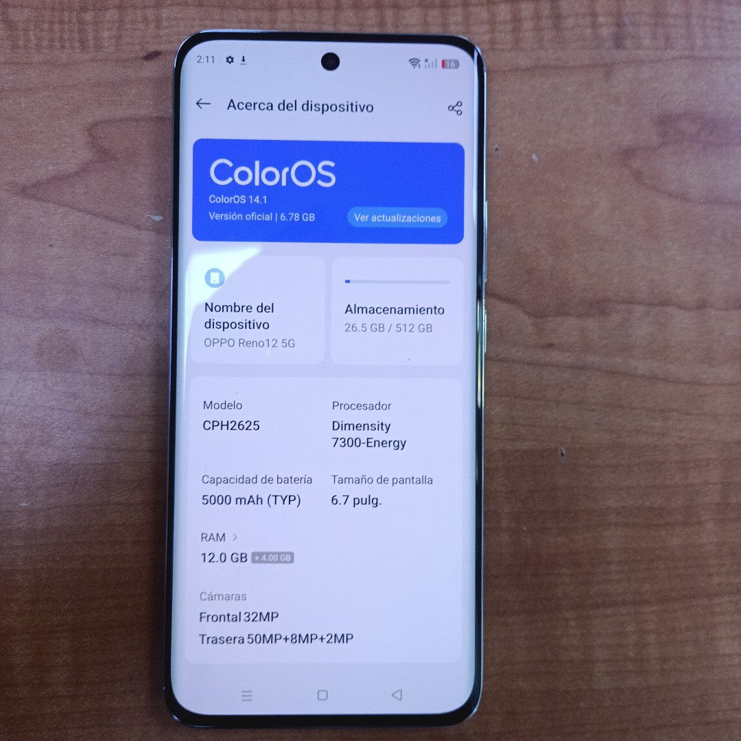 CELULAR OPPO   RENO12 5G CPH2625 (2024) 512 GB 12 GB RAM (SEMINUEVO)