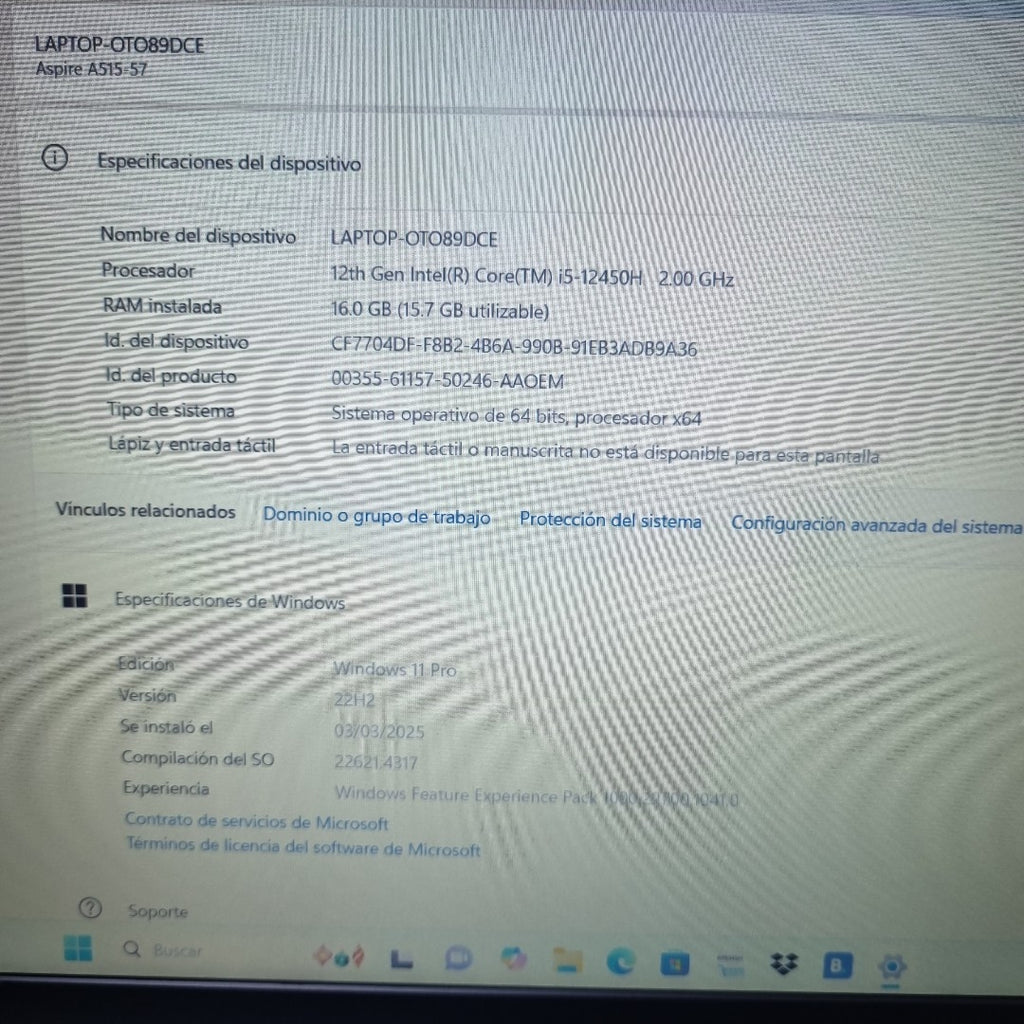 LAPTOP ACER ASPIRE 5 A515-57-578D (2023) 512 GB SSD 16 GB RAM