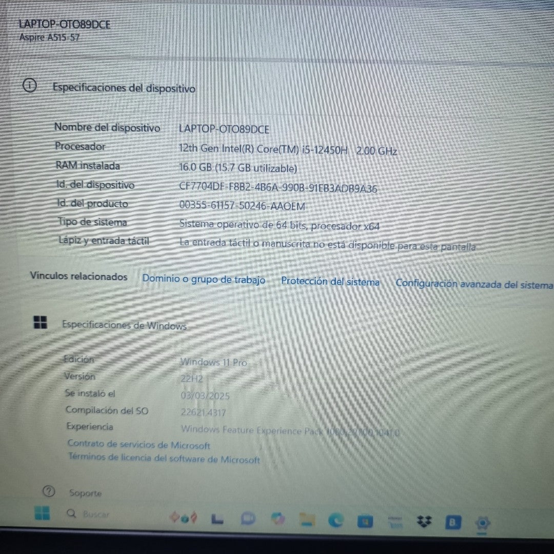 LAPTOP ACER ASPIRE 5 A515-57-578D (2023) 512 GB SSD 16 GB RAM