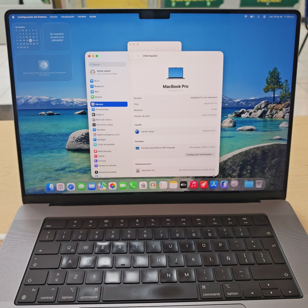 LAPTOP APPLE MACBOOK PRO 16" 2021 3.2 A2485 (10 CPU / 16 GPU) 512 GB SSD 16 GB RAM (SEMINUEVO)