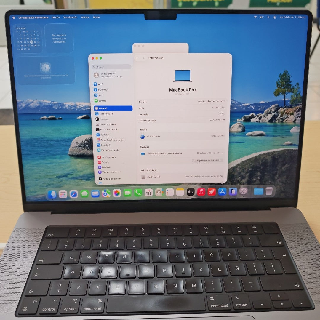 LAPTOP APPLE MACBOOK PRO 16" 2021 3.2 A2485 (10 CPU / 16 GPU) 512 GB SSD 16 GB RAM (SEMINUEVO)