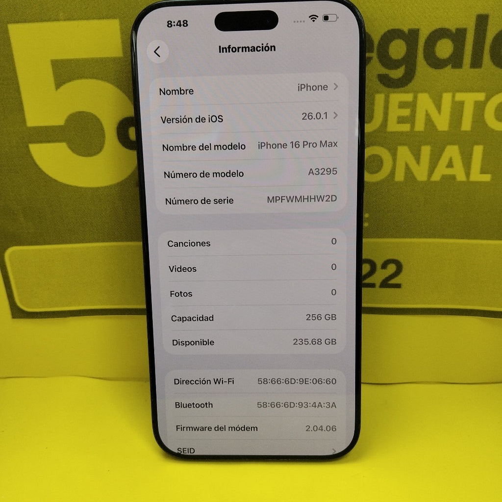 CELULAR APPLE IPHONE 16 PRO MAX A3295 (2024) 256 GB 8 GB RAM (SEMINUEVO)