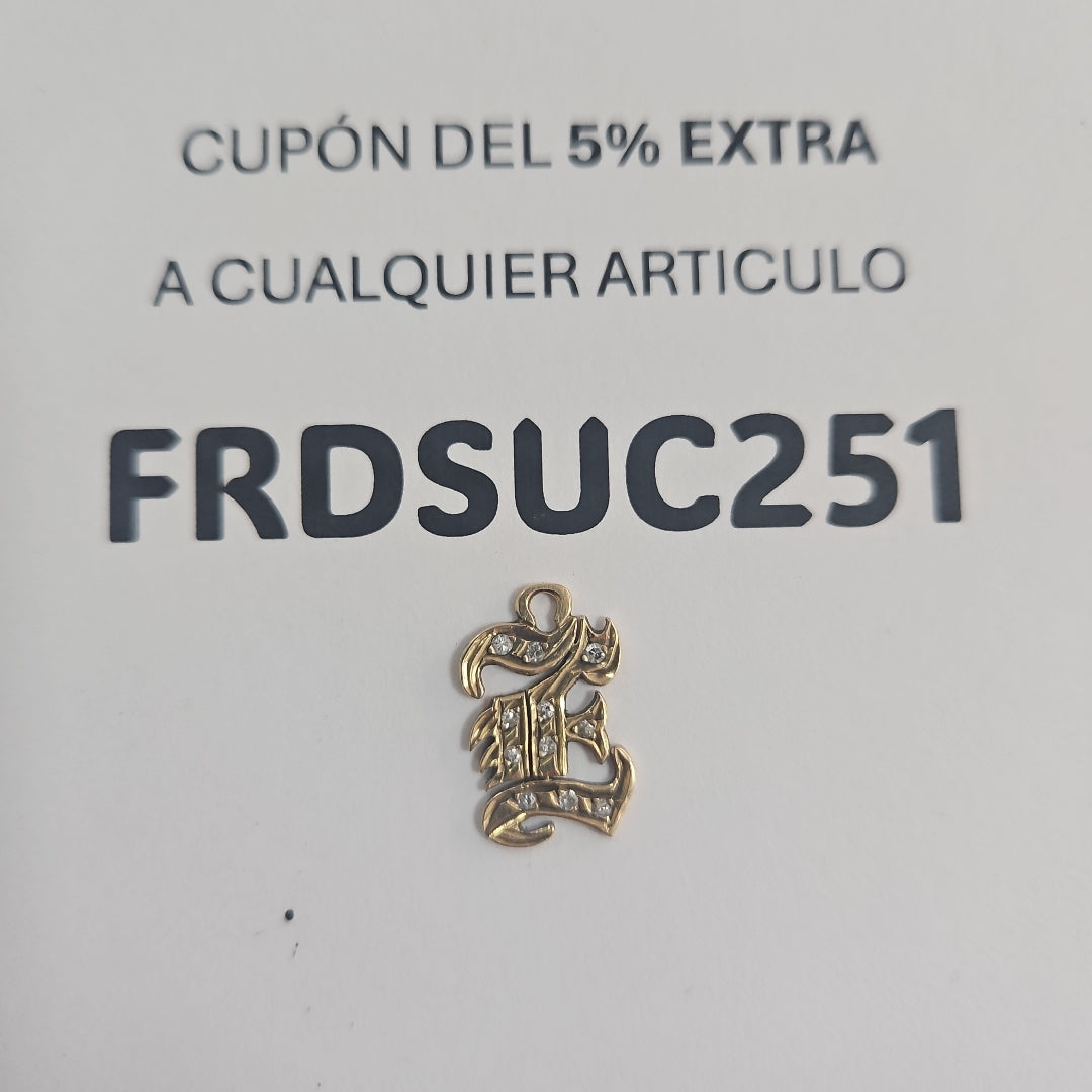 K1 1,40 GRMS 14 K ESPECIFICACIONES COMPLEMENTARIAS DIJE LETRA E CON SIRCONIA SIN (SEMINUEVO)