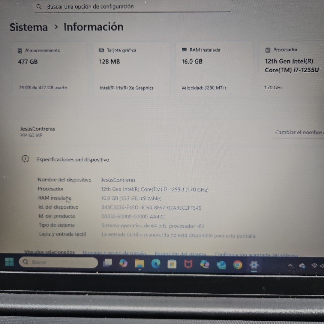 LAPTOP LENOVO V14 G3 IAP (2023) 512 GB SSD 16 GB RAM (SEMINUEVO)