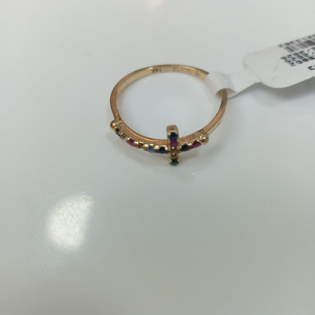 K1 1,50 GRMS 14 K ESPECIFICACIONES COMPLEMENTARIAS ANILLITO CON CRUZ PIEDRAS DE (SEMINUEVO)