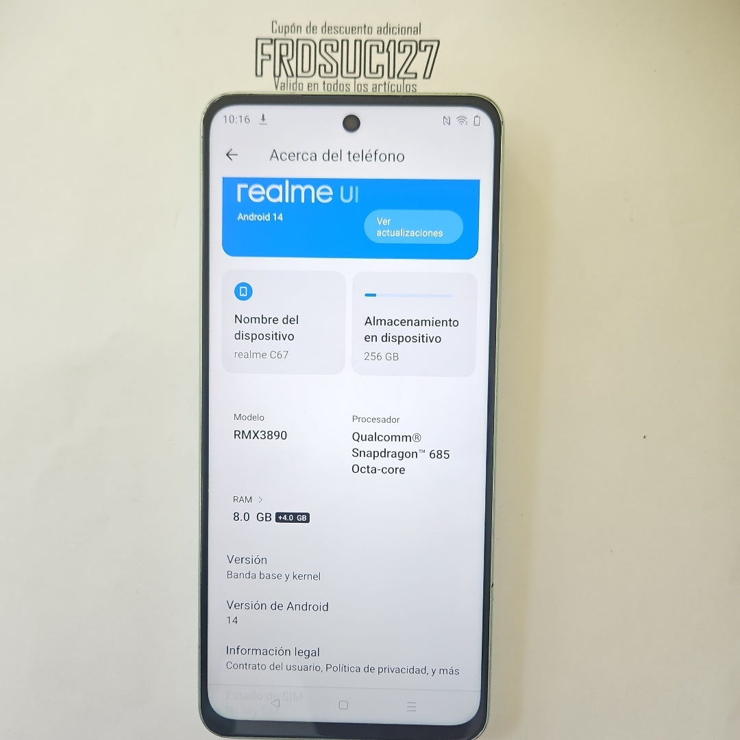 CELULAR REALME C67 RMX3890 (2023) 256 GB 8 GB RAM (SEMINUEVO)