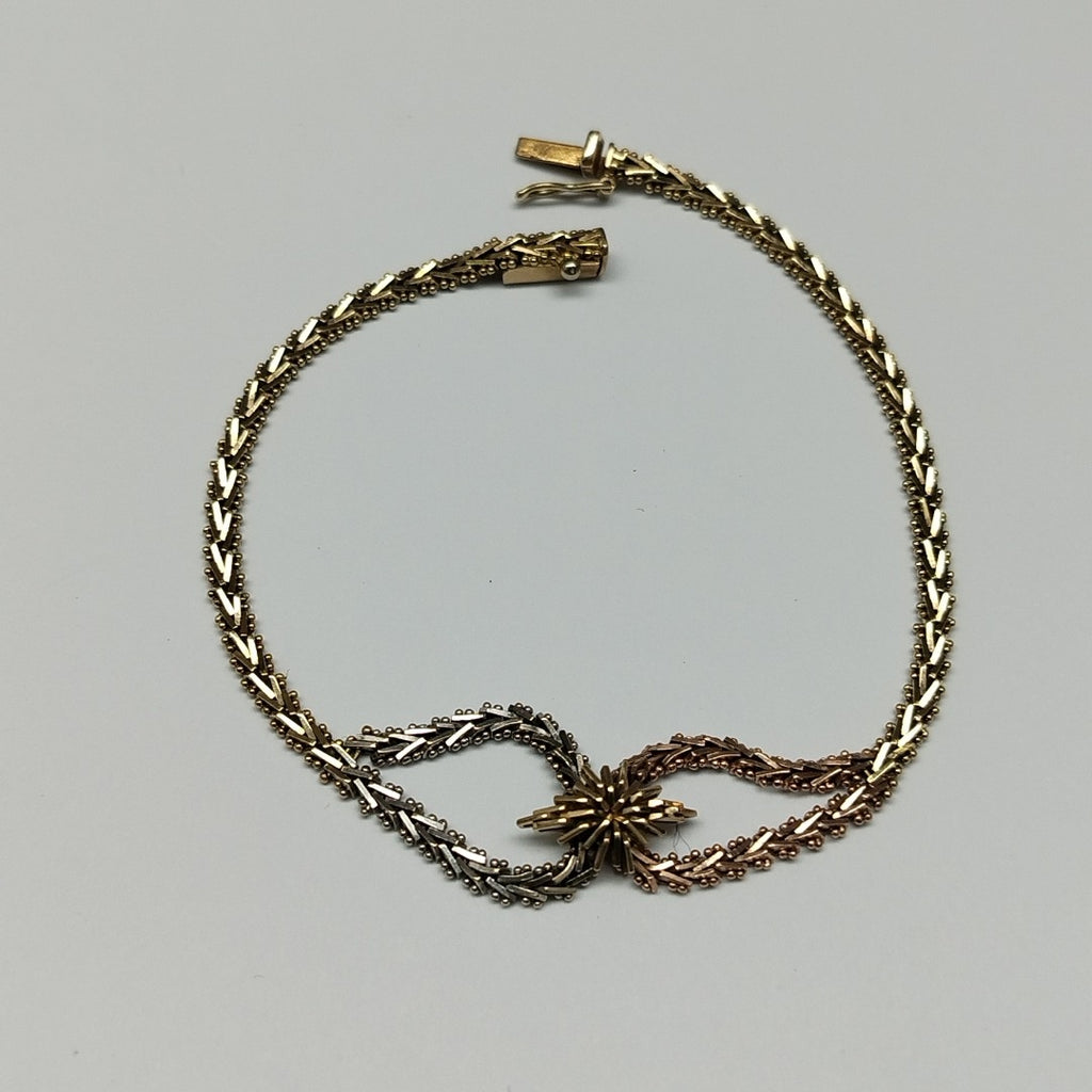 K1 7,90 GRMS 14 K ESPECIFICACIONES COMPLEMENTARIAS PULSERA ORO COMBINADO TEJIDO (SEMINUEVO)