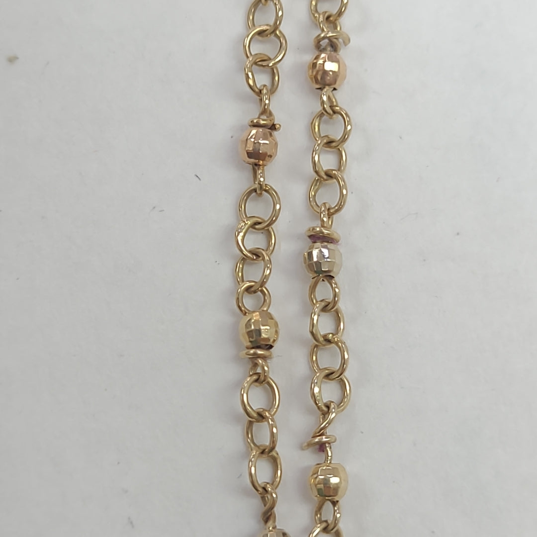 K1 2,20 GRMS 14 K ESPECIFICACIONES COMPLEMENTARIAS PULSERA CON ESFERAS 3 TONOS (SEMINUEVO)