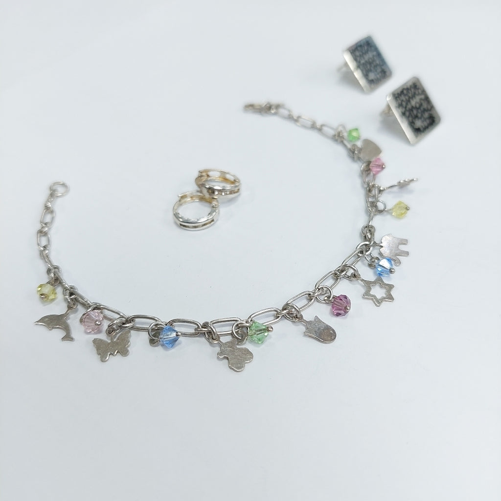 ARRACADAS PAR, BROQUELES PAR, PULSERA PLATA 10.5 GRMS (SEMINUEVO)