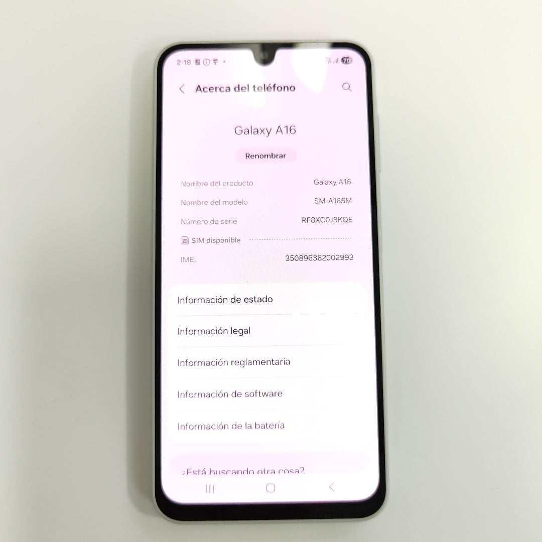 CELULAR SAMSUNG GALAXY A16 SM-A165M (2024) 128 GB 4 GB RAM (SEMINUEVO)