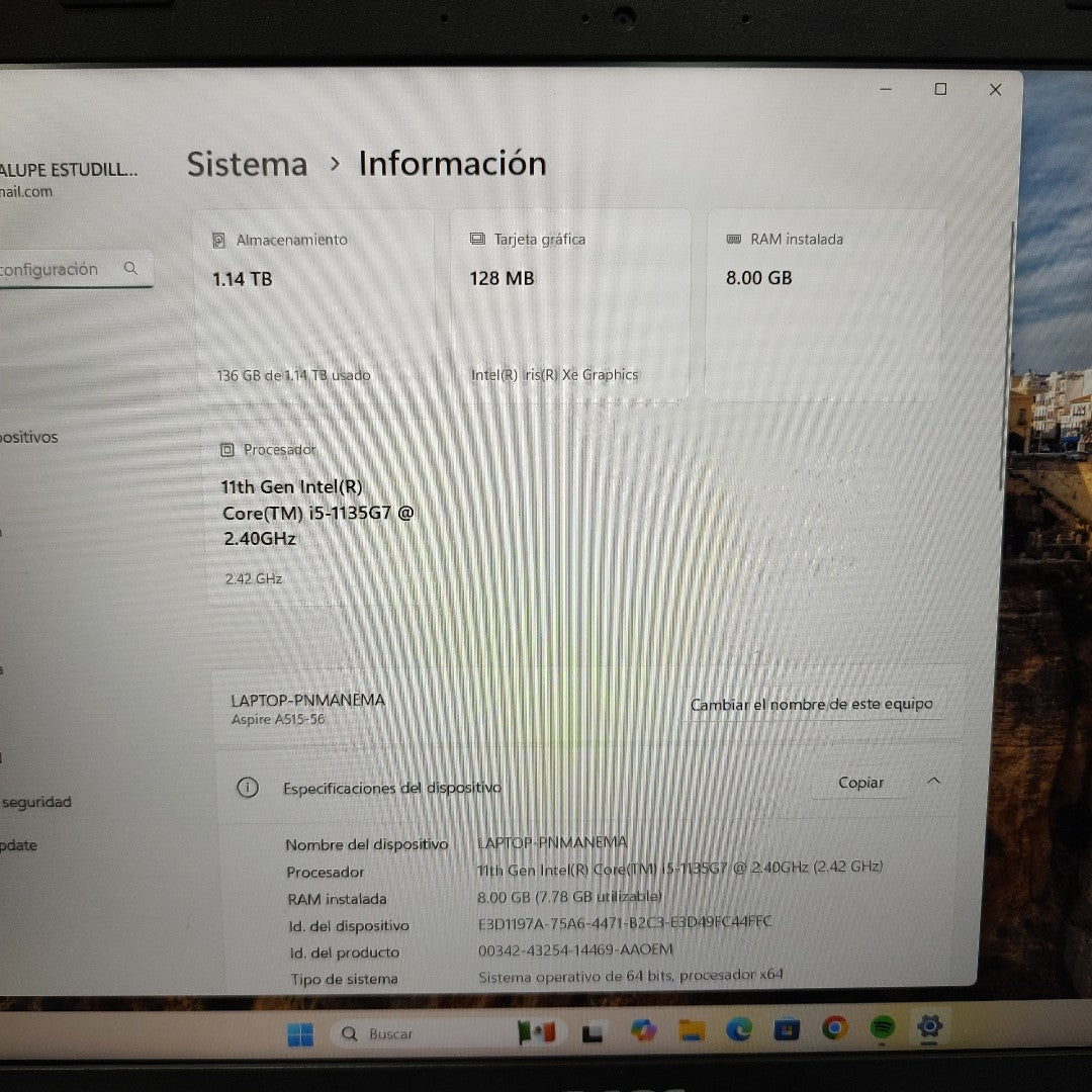 LAPTOP ACER ASPIRE 5 A515-57T-373L (2022) 256 GB SSD 8 GB RAM (SEMINUEVO)