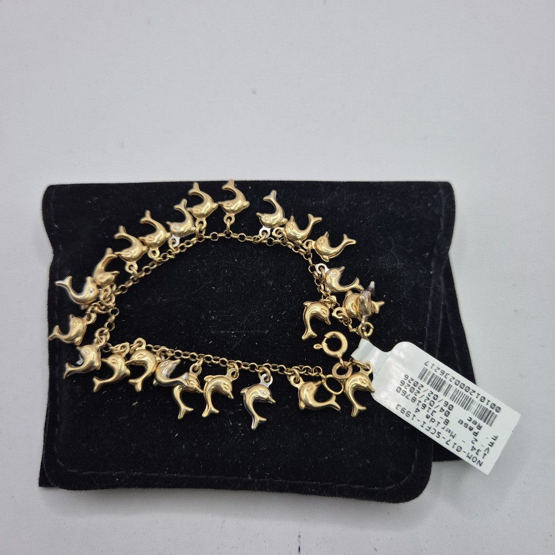 K1 11,20 GRMS 10 K ESPECIFICACIONES COMPLEMENTARIAS PULSERA CON DELFINES (SEMINUEVO)