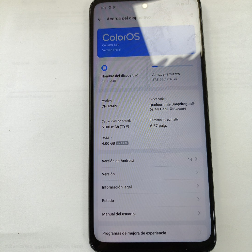 CELULAR OPPO  A40 CPH2669 (2024) 256 GB 4 GB RAM (SEMINUEVO)