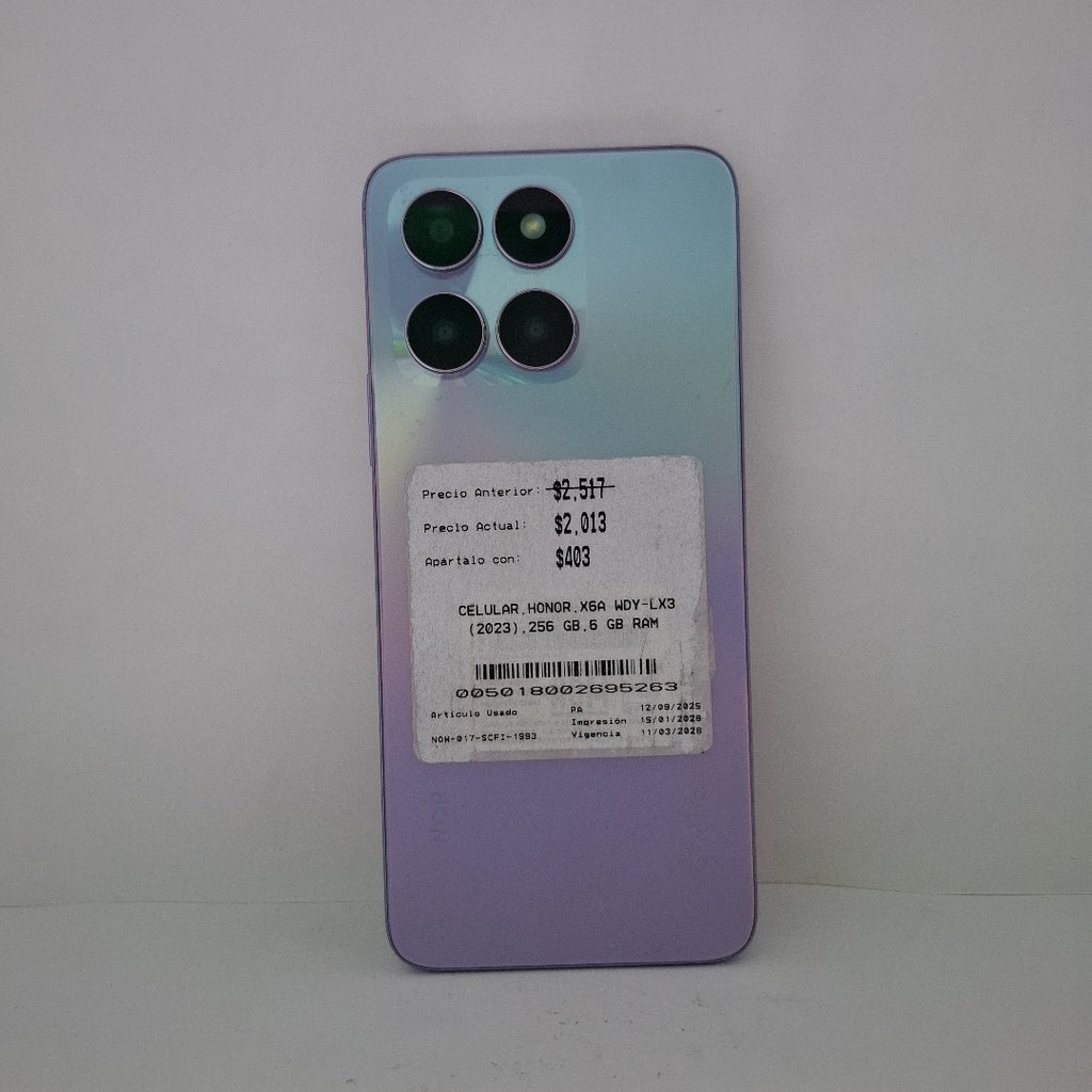CELULAR HONOR X6A WDY-LX3 (2023) 256 GB 6 GB RAM (SEMINUEVO)