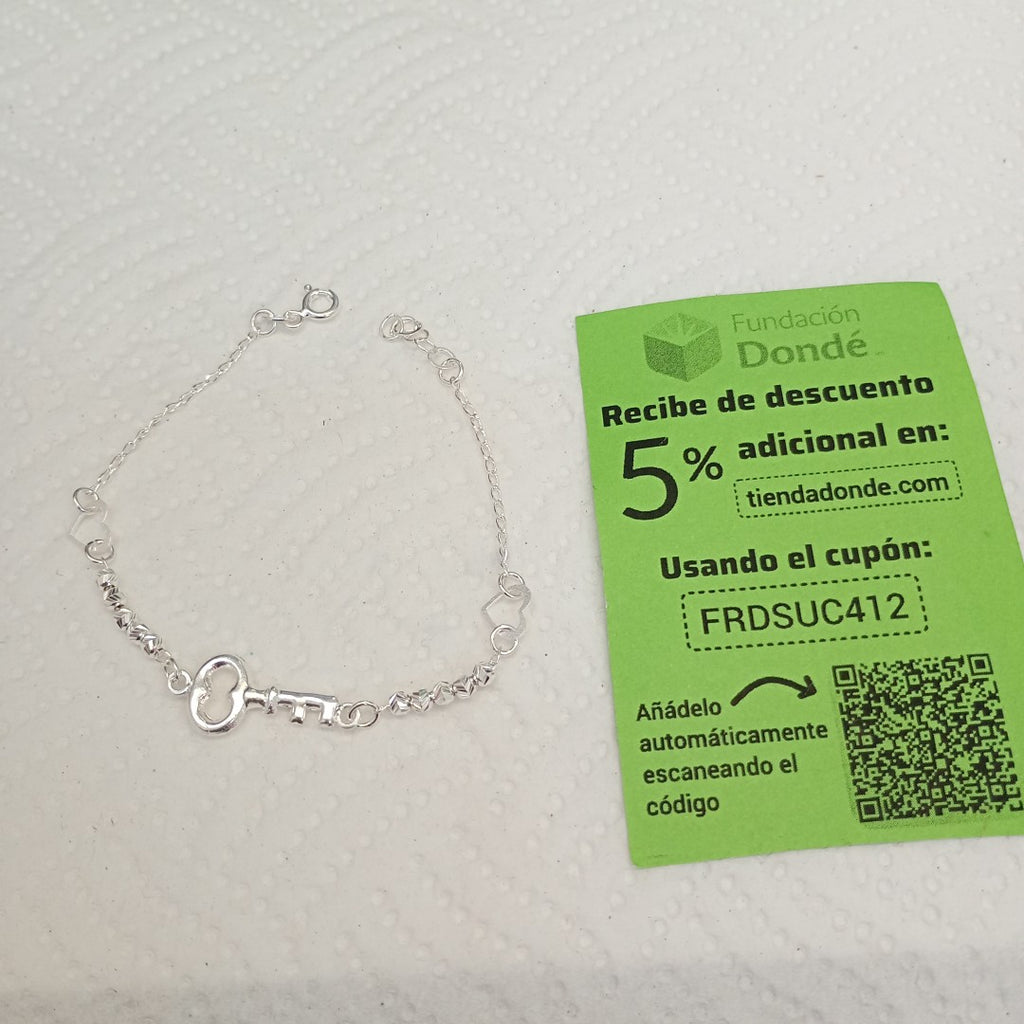 PULSERA TEJIDO LLAVE PLATA .925 18 CM 2.4 GR (NUEVO)