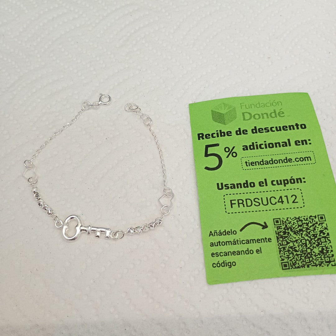 PULSERA TEJIDO LLAVE PLATA .925 18 CM 2.4 GR (NUEVO)