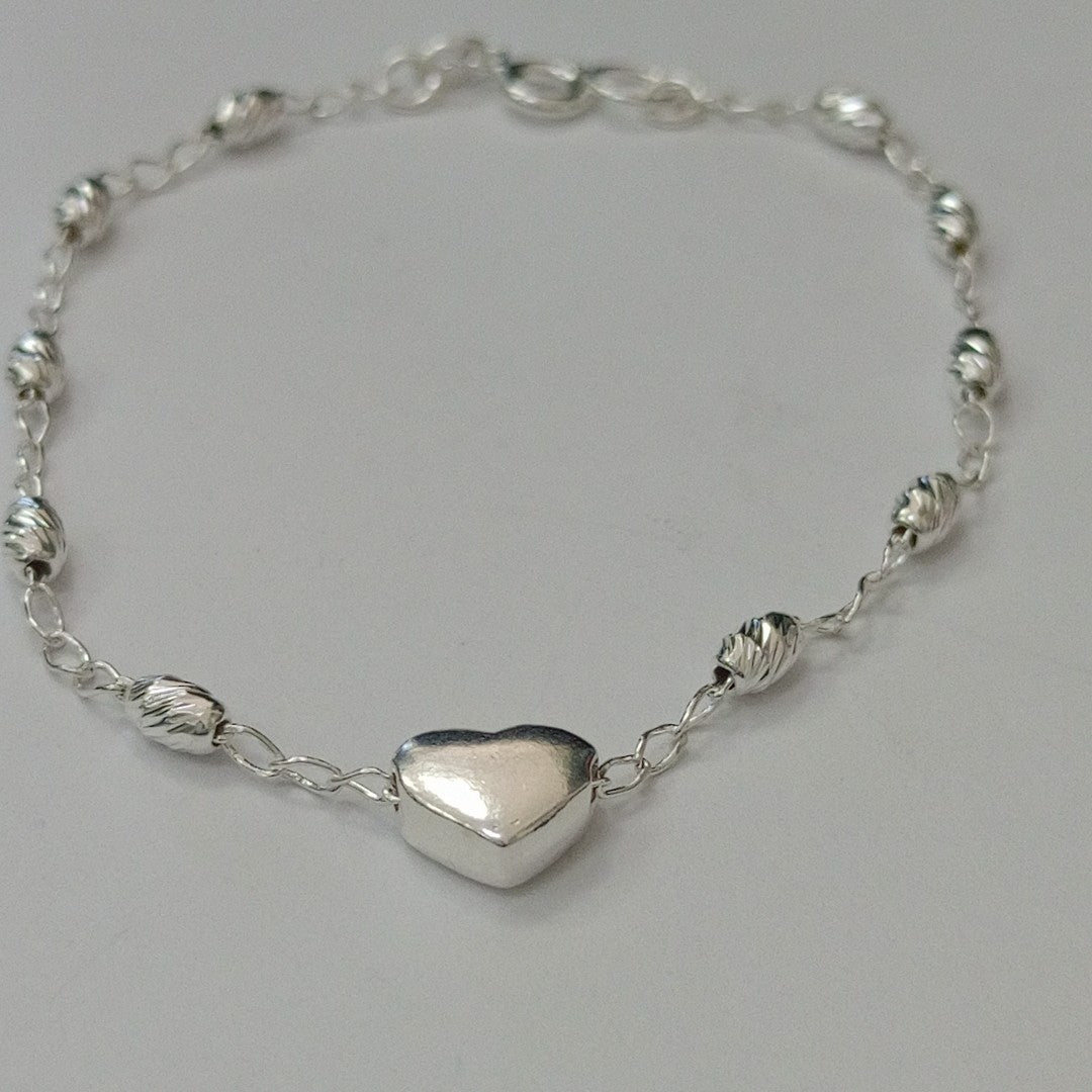 PULSERA TEJIDO CORAZON PLATA .925 18 CM 3.3 GR (NUEVO)