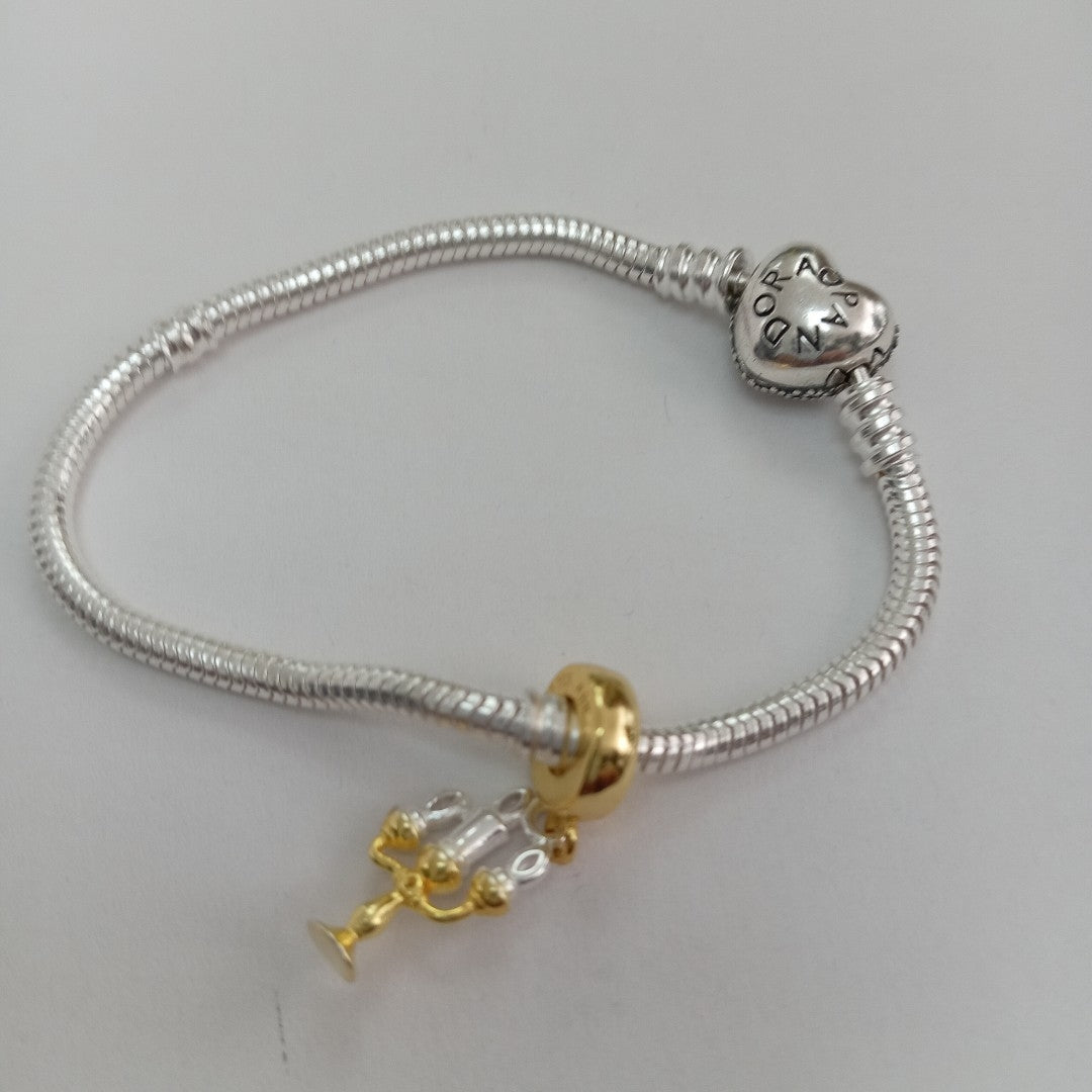 PULSERA TEJIDO ARTICULADA CON CHARMS PLATA .925 16 CM 10.2 GR (NUEVO)