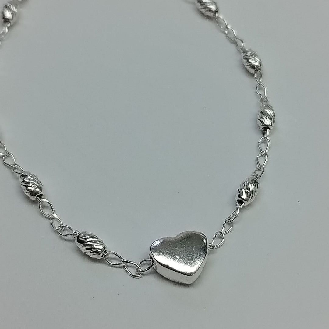 PULSERA TEJIDO CORAZON PLATA .925 18 CM 3.3 GR (NUEVO)