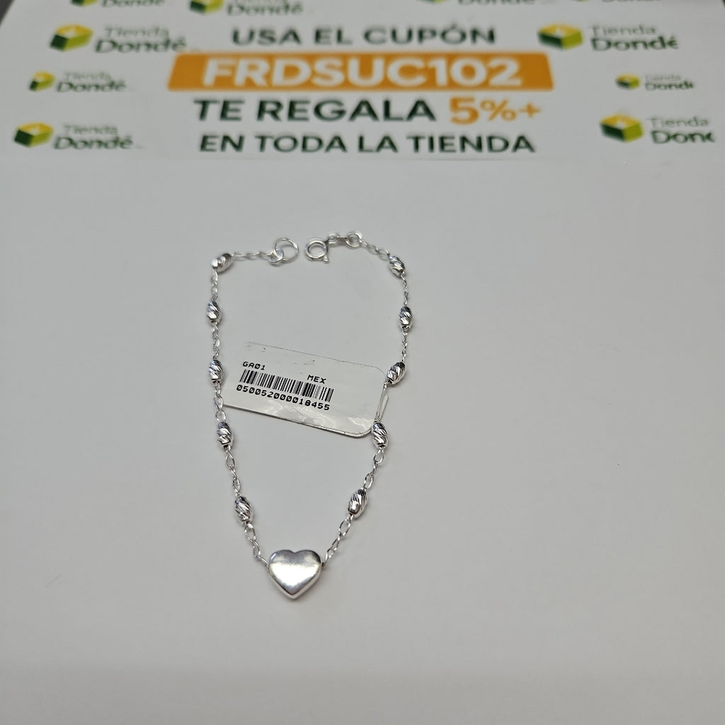 PULSERA TEJIDO CORAZON PLATA .925 18 CM 3.3 GR (NUEVO)