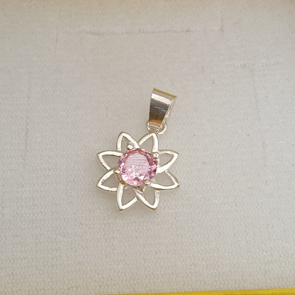 DIJE FLOR CON PIEDRA ROSA PLATA .925 2.1 GR (NUEVO)
