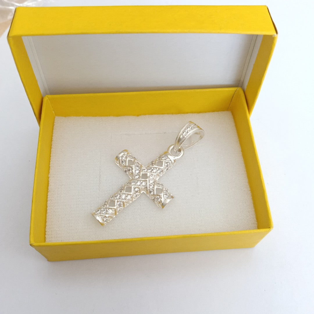 DIJE CRUZ C/CIRCONIAS PLATA .925 7.7 GR (NUEVO)