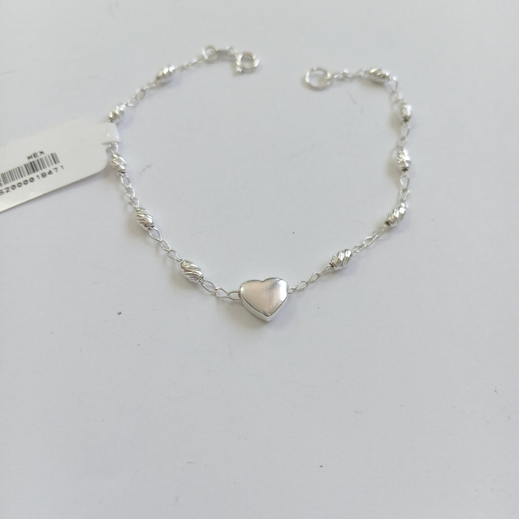 PULSERA TEJIDO CORAZON PLATA .925 18 CM 3.3 GR (NUEVO)
