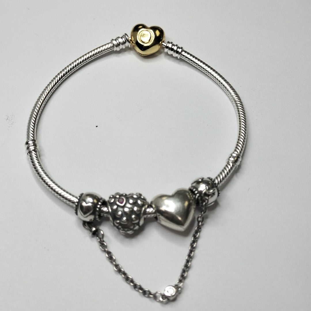 PULSERA TEJIDO ARTICULADA CON CHARMS PLATA .925 21 CM 23.6 GR (NUEVO)