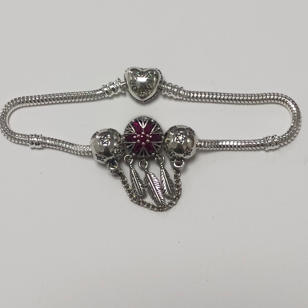 PULSERA TEJIDO ARTICULADA CON CHARMS PLATA .925 21 CM 20.7 GR (NUEVO)