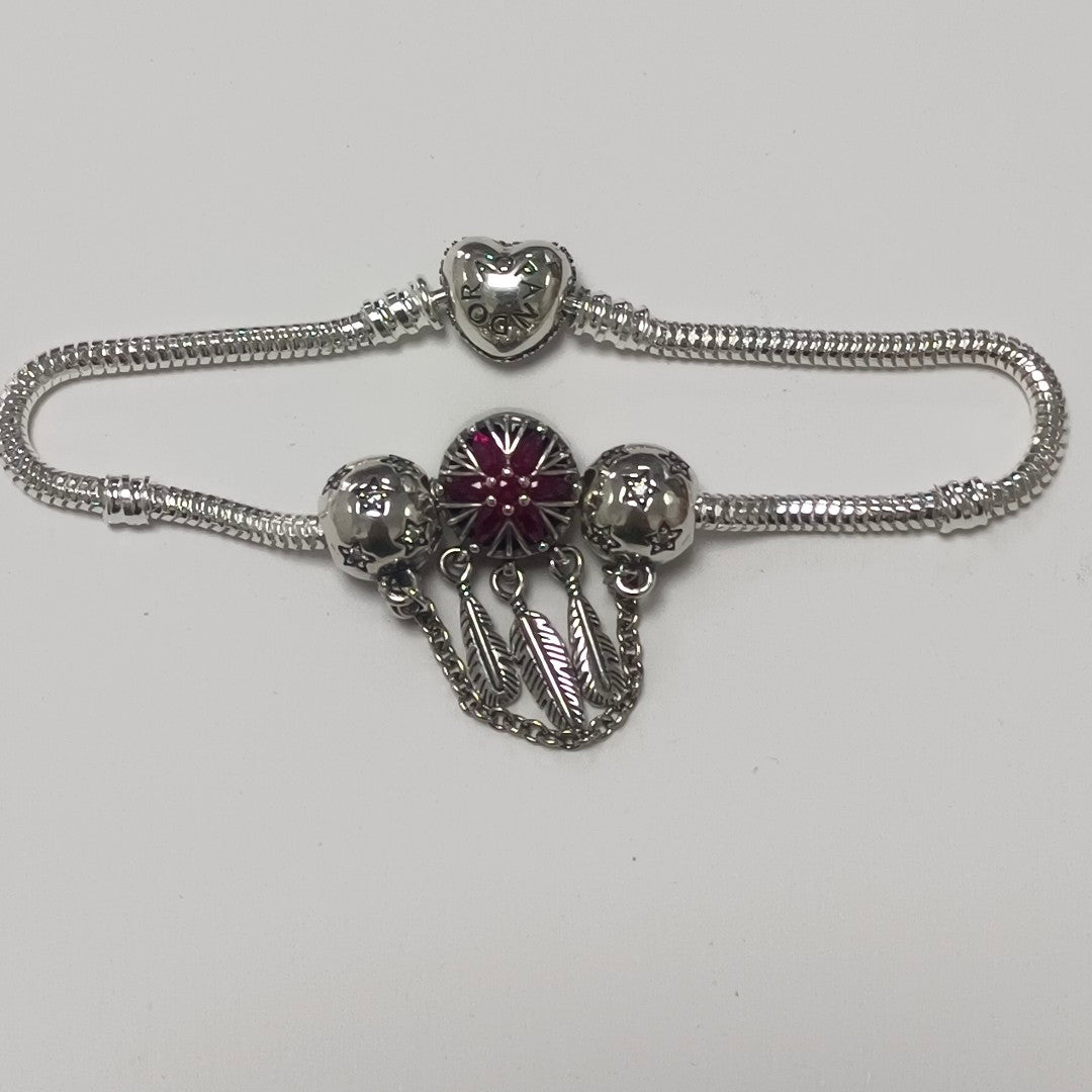PULSERA TEJIDO ARTICULADA CON CHARMS PLATA .925 21 CM 20.7 GR (NUEVO)