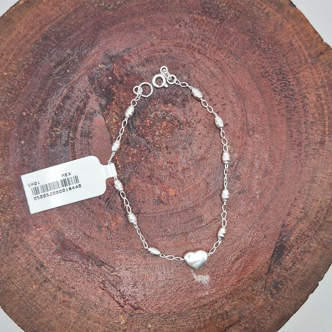 PULSERA TEJIDO CORAZON PLATA .925 18 CM 3.2 GR (NUEVO)