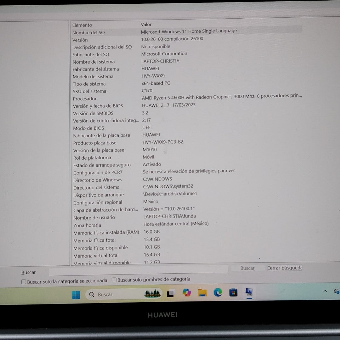 LAPTOP HUAWEI MATEBOOK D16 HVY-WAP9 (2022) 512 GB SSD 16 GB RAM (SEMINUEVO)