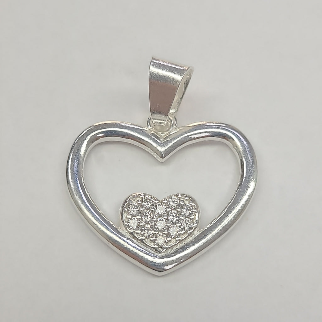 DIJE CORAZON C/CIRCONIAS PLATA .925 2.5 GR (NUEVO)