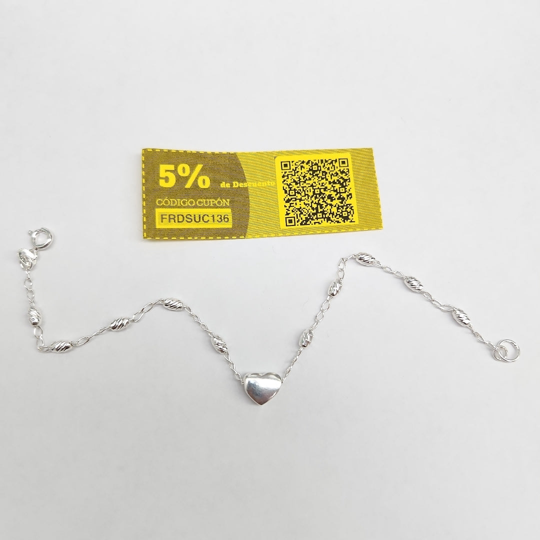 PULSERA TEJIDO CORAZON PLATA .925 18 CM 3.3 GR (NUEVO)