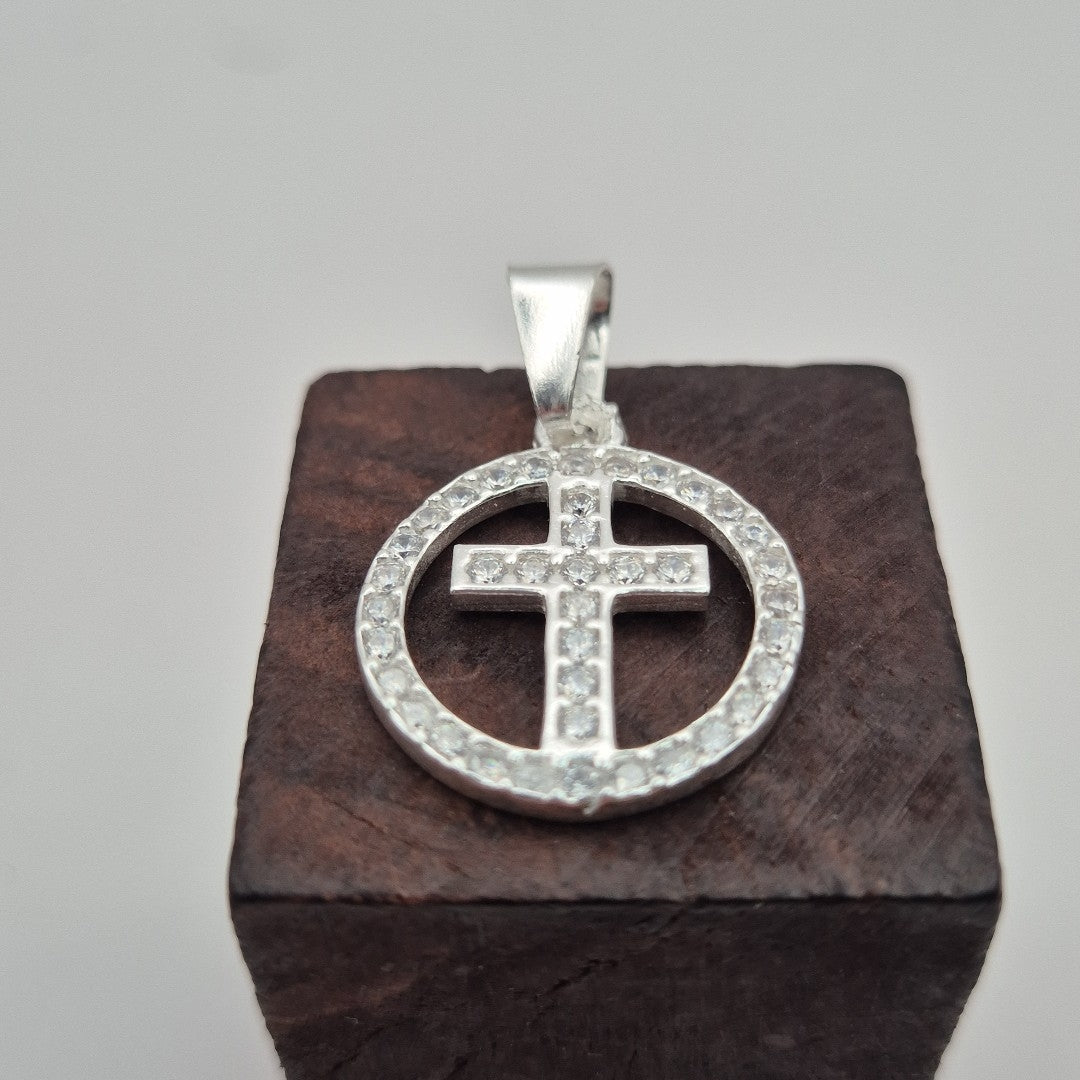 DIJE CRUZ C/CIRCONIAS PLATA .925 2.4 GR (NUEVO)