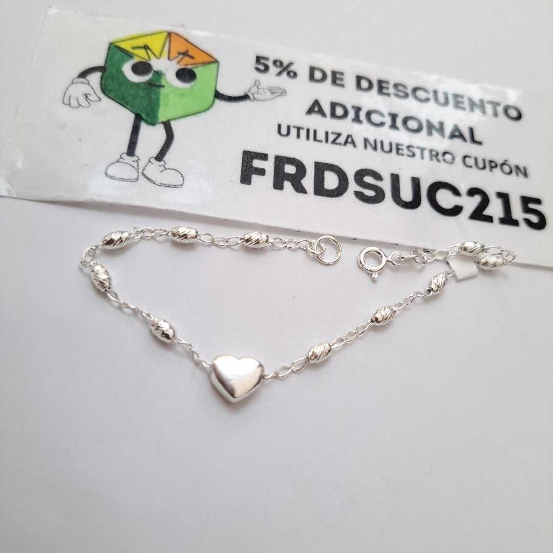 PULSERA TEJIDO CORAZON PLATA .925 18 CM 3.4 GR (NUEVO)