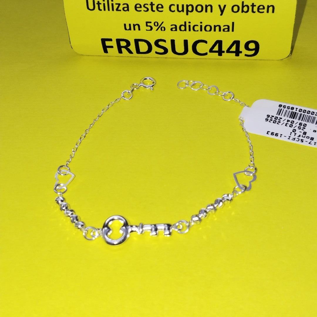 PULSERA TEJIDO LLAVE PLATA .925 18 CM 2.3 GR (NUEVO)