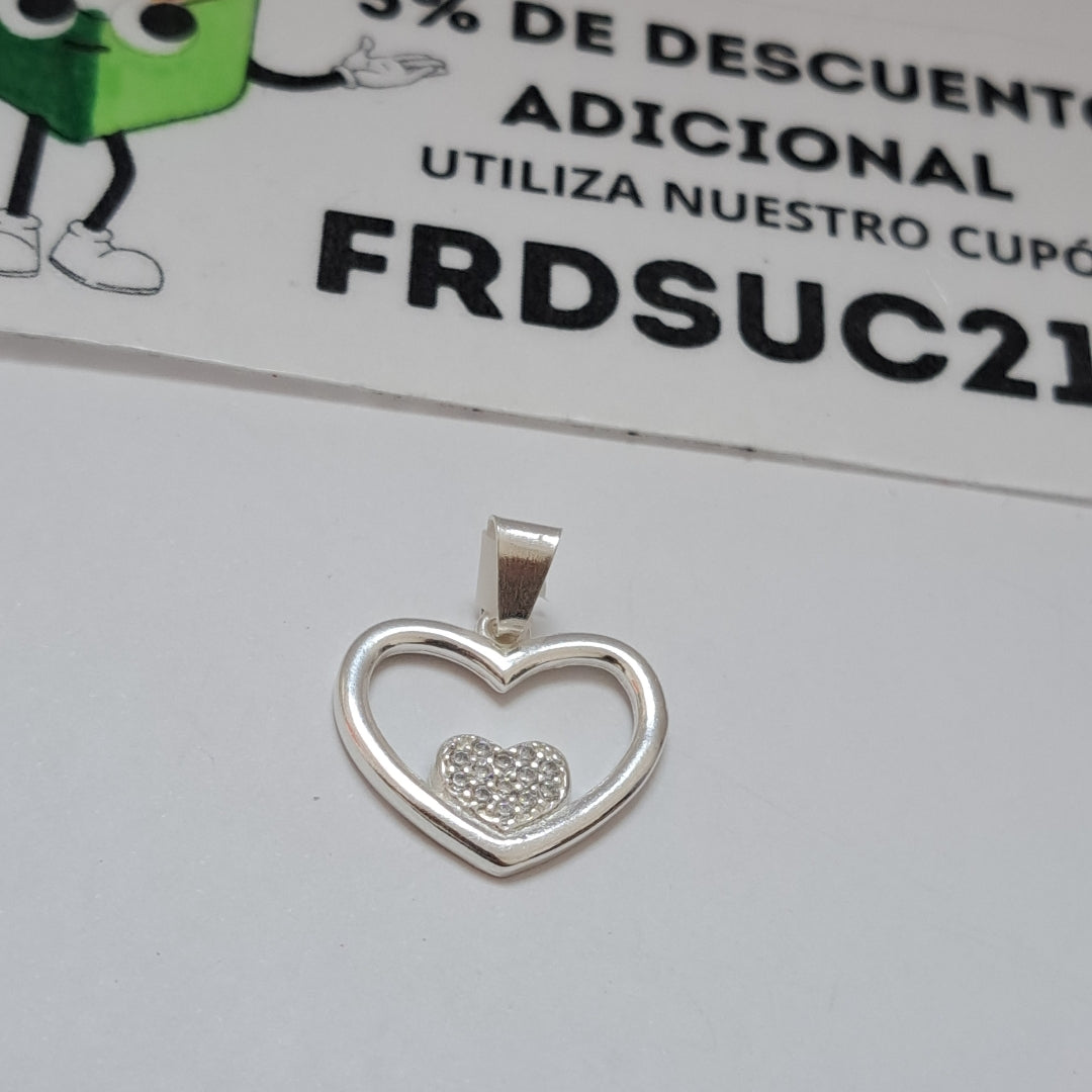 DIJE CORAZON C/CIRCONIAS PLATA .925 2.5 GR (NUEVO)