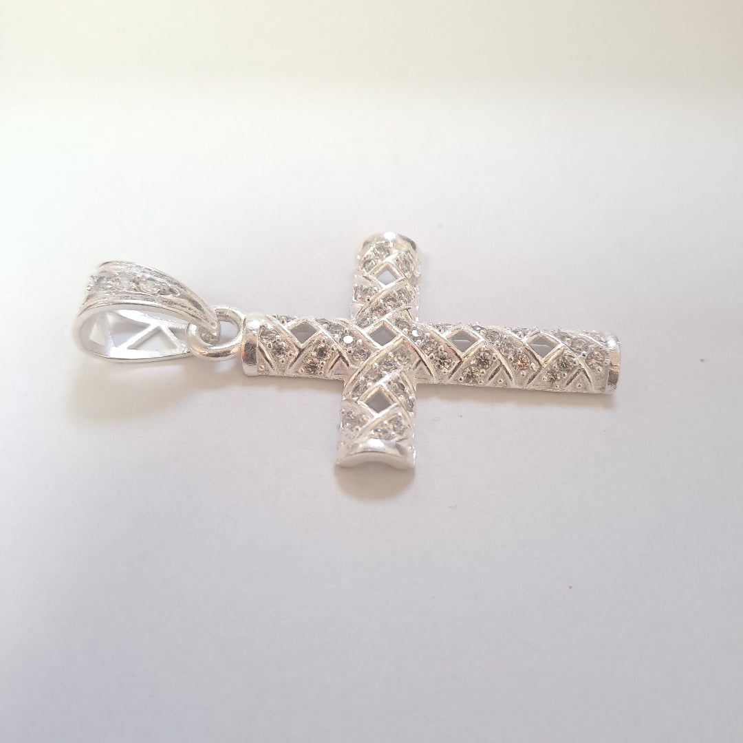DIJE CRUZ C/CIRCONIAS PLATA .925 8 GR (NUEVO)