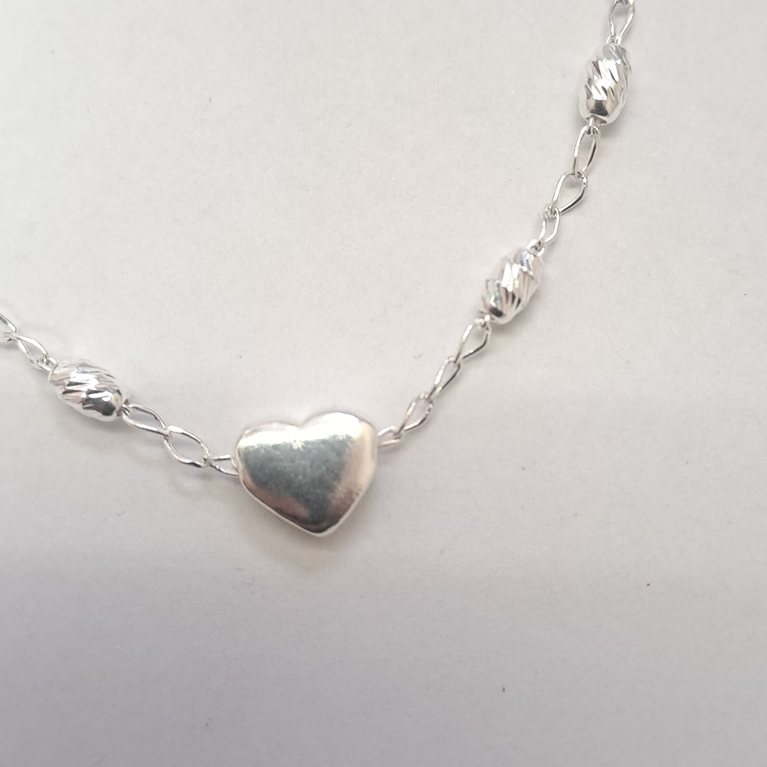 PULSERA TEJIDO CORAZON PLATA .925 18 CM 3.2 GR (NUEVO)