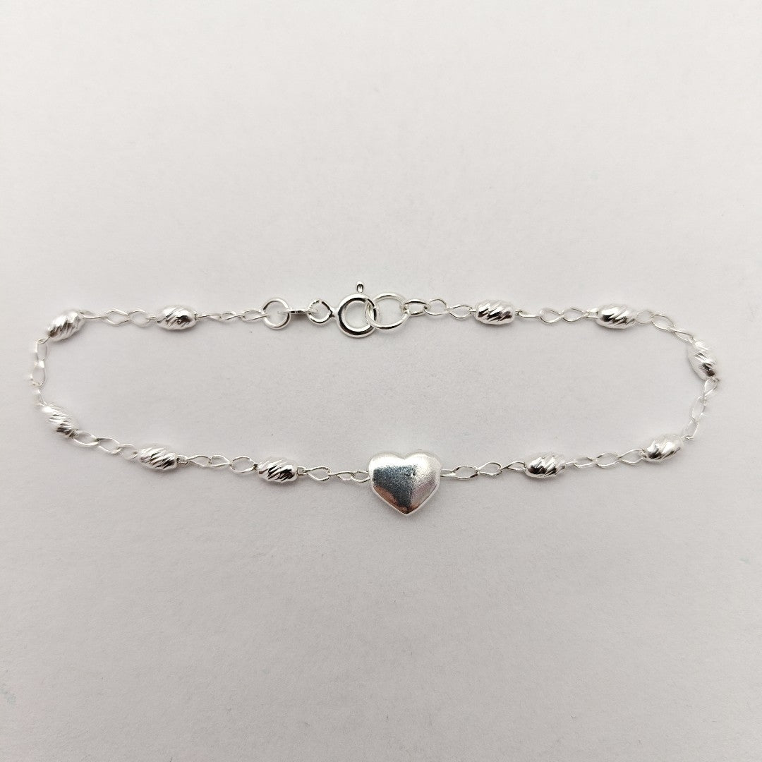 PULSERA TEJIDO CORAZON PLATA .925 18 CM 3.3 GR (NUEVO)