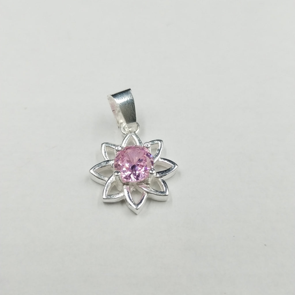 DIJE FLOR CON PIEDRA ROSA PLATA .925 2.1 GR (NUEVO)