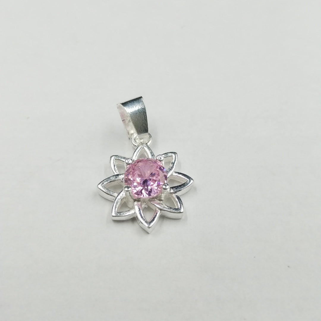 DIJE FLOR CON PIEDRA ROSA PLATA .925 2.1 GR (NUEVO)