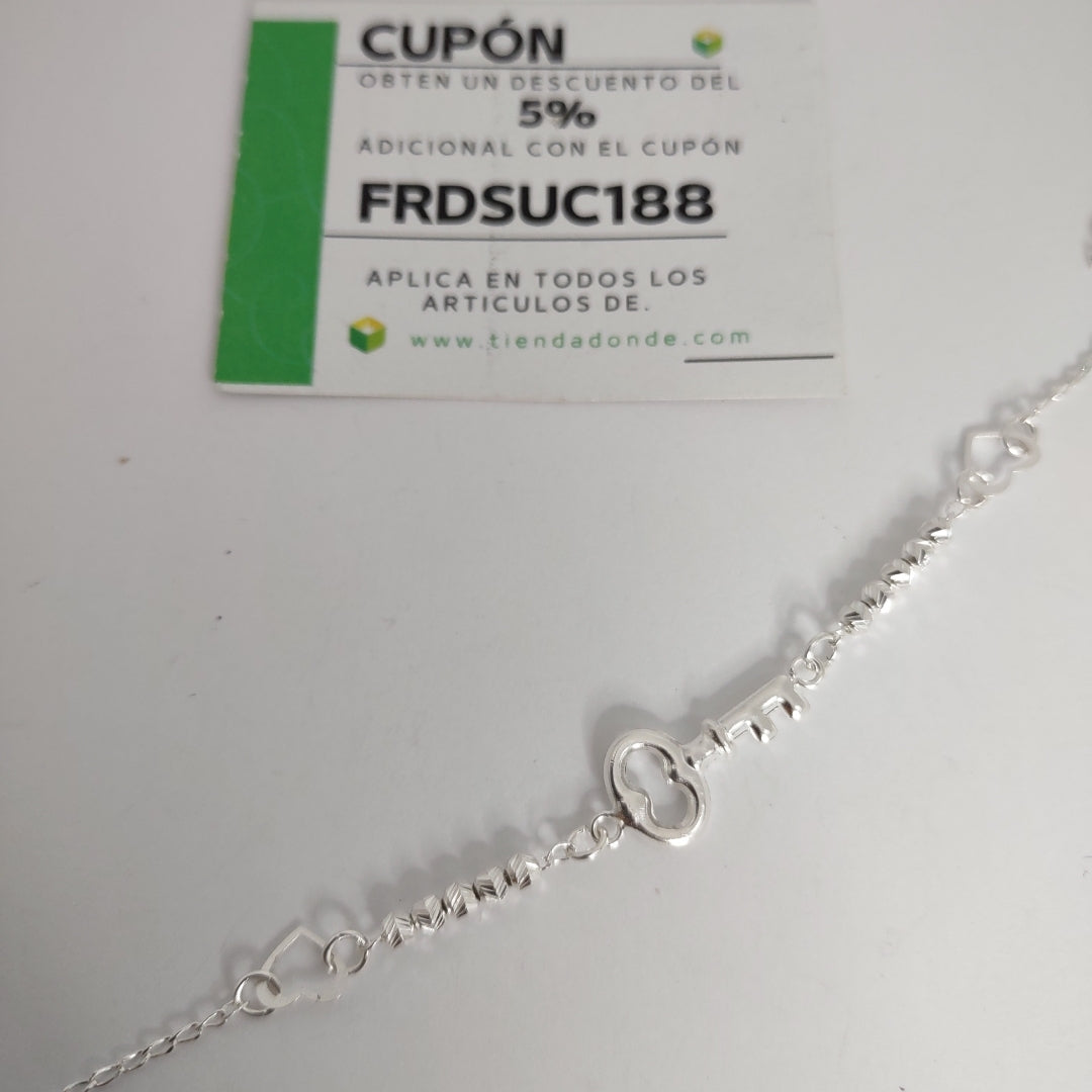 PULSERA TEJIDO LLAVE PLATA .925 18 CM 2.3 GR (NUEVO)